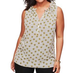 Talbots Daisy Polka Dot Ruffle Neck Sleeveless Blouse Whimsical Cottagecore